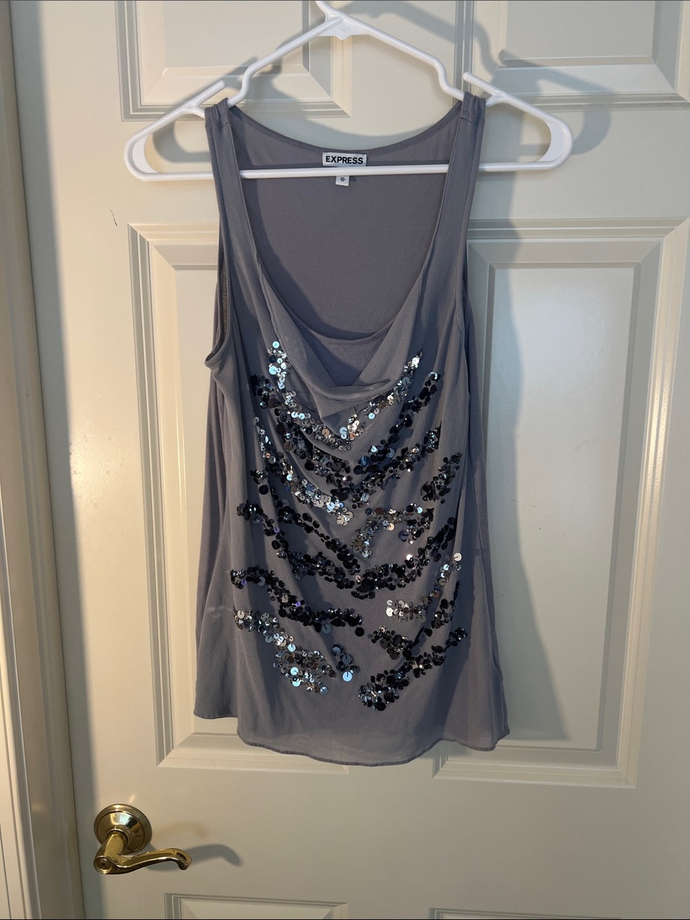 Express Gray Sequin Draped Cowl Neck Camisole